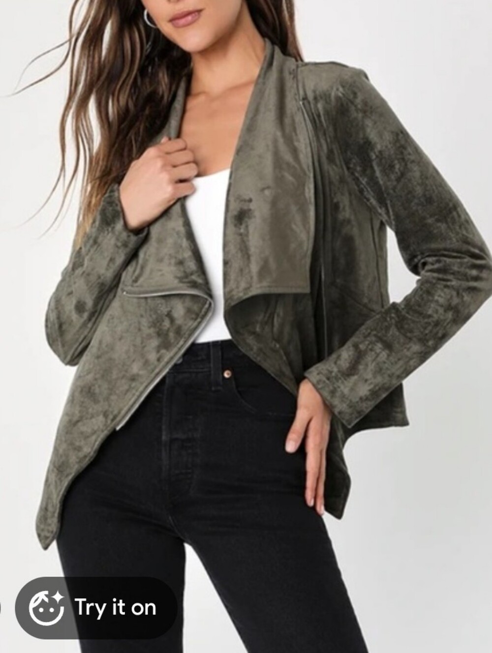 Lulu's Taupe Gray Suede-Look Asymmetrical Draped Jacket